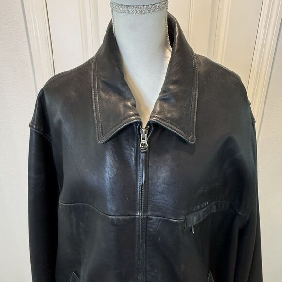 American Classics Men's Size XXL Black Leather Quilt Lined Bomber Jacket Pockets - Picture 5 of 16